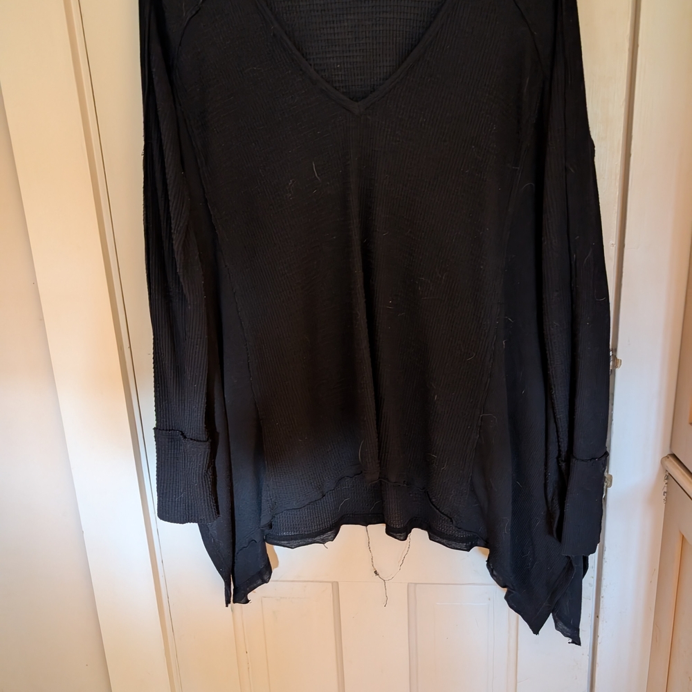 Free People Black Asymmetrical Long Sleeve Blouse
